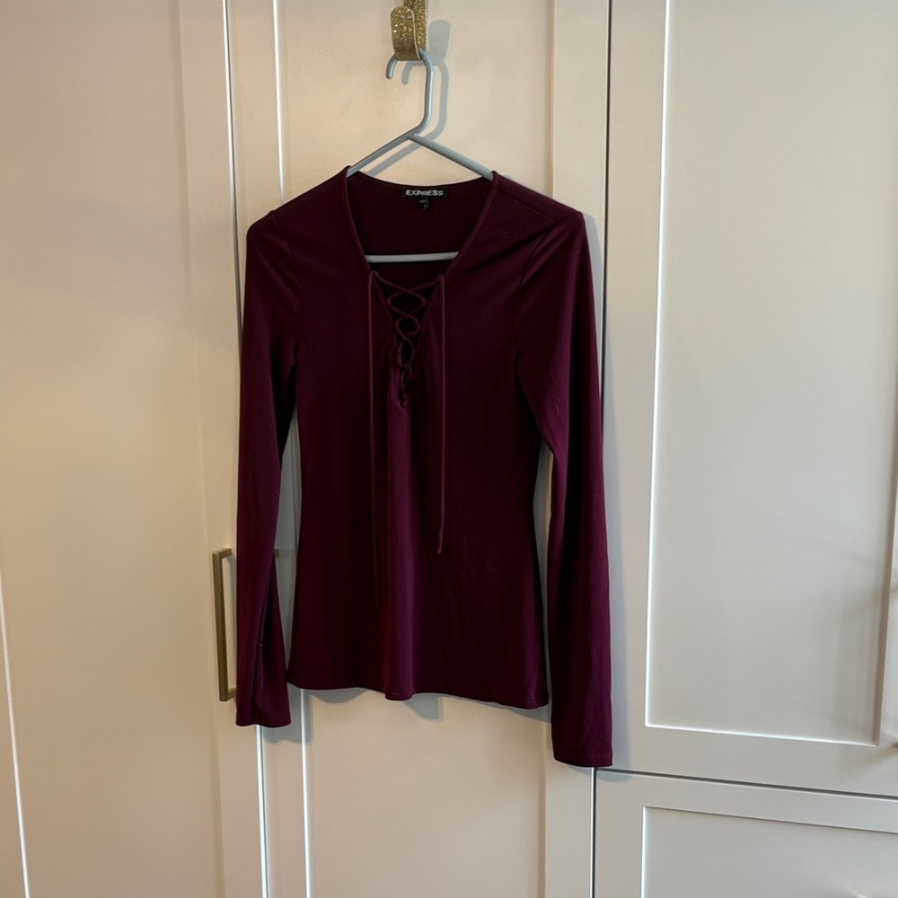 Express Y2K lace up long sleeve top